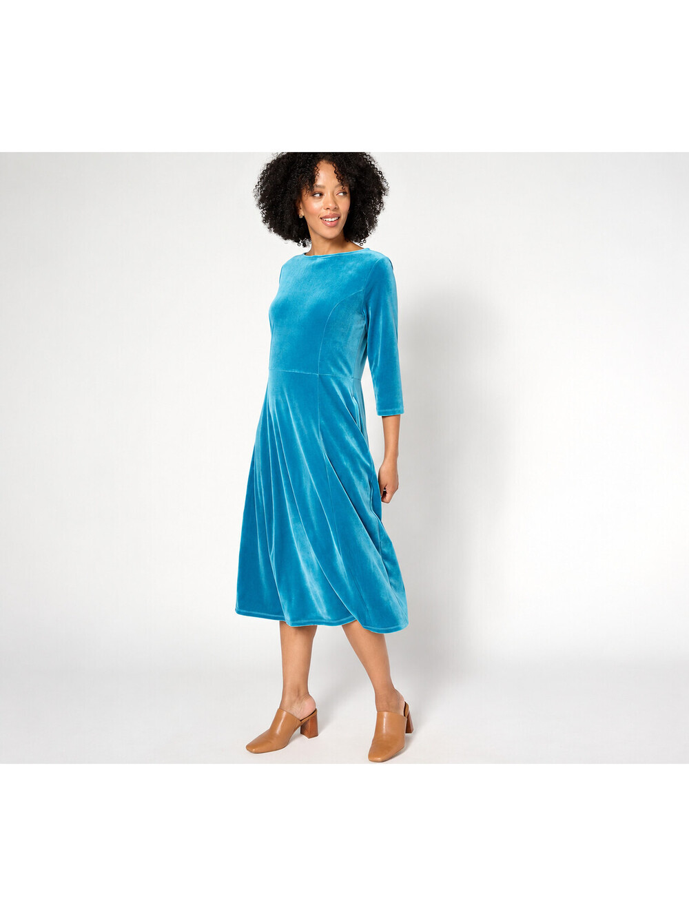 Denim & Co. Petite Knit Velvet Round Neck Midi Dress Dark Teal, Size Petite 1X